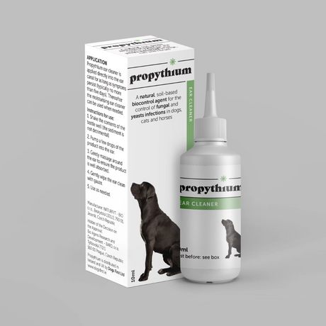Bottle and box of Dogs First Propythium Ear Cleaner