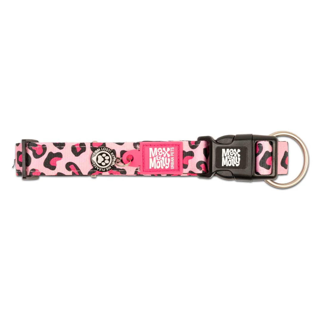 Top down view of a Max and Molly Pink Leopard Collar