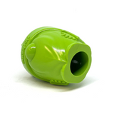 The SodaPup Gnome Chew and Treat Dispenser on its side so you can see the bottom opening.