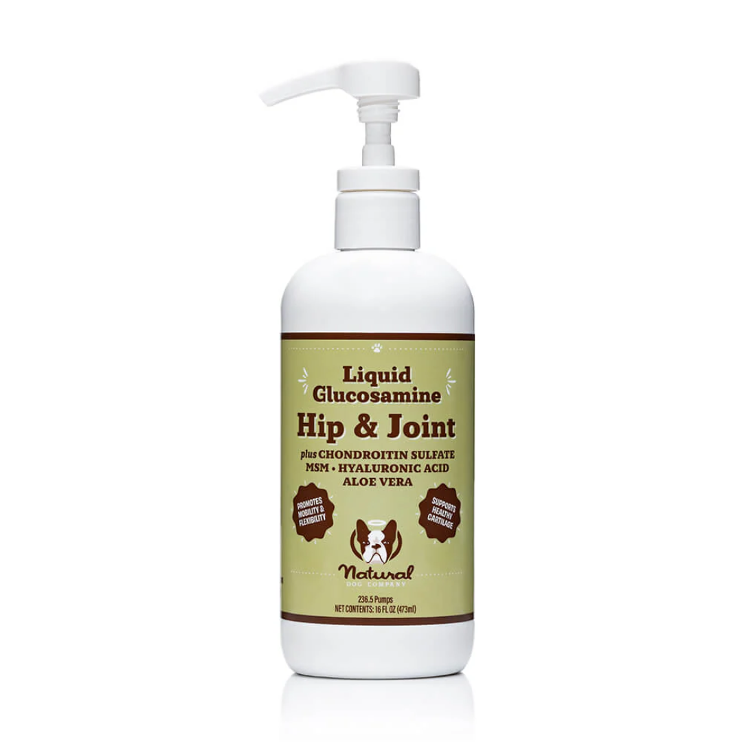 Natural Dog Company Liquid Glucosamine 473ml, against a white background.
