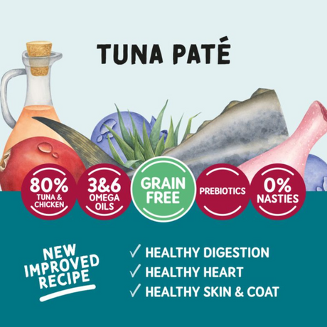 Tuna Pate - 80% tuna and chicken, 3 & 6 omega oils, grain free, prebiotics, 0% nasties.