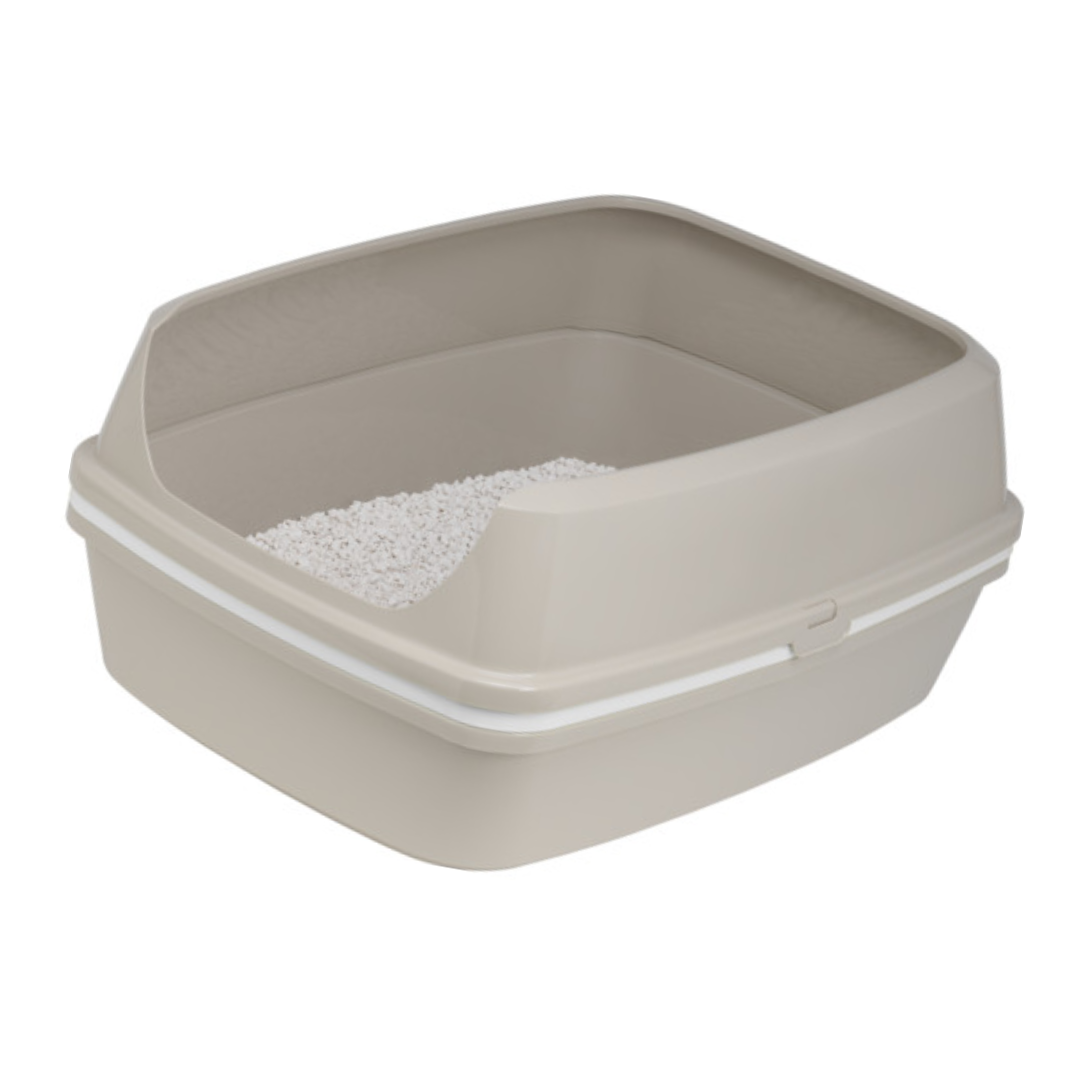 Moderna Lift To Sift Tray in Warm Grey. There is Cat Litter inside 
