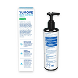 Back of the bottle and cardboard box of YuMove Yuderm skin and coat itching.