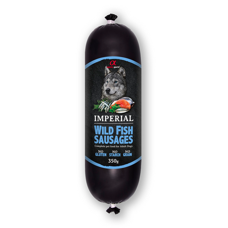 Alpha Spirit Imperial Wild Fish Sausage 300g against a white background.