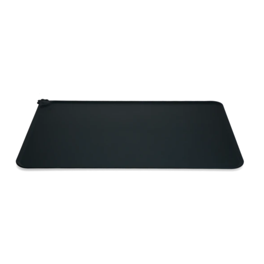 Black Eat Slow Live Longer Spill Mat for Pets.