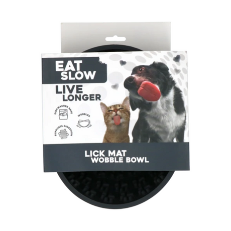 Eat Slow Live Longer Lick Mat Wobble Bowl in cardboard packaging.