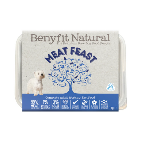 Pack of Benyfit Natural Meat Feast raw dog food.