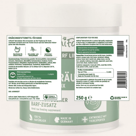 The label off of the Aniforte Natural Herb Mix 