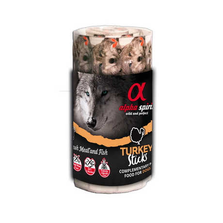 Alpha Spirit Turkey Sticks Dog Treats 16 pack against a white background