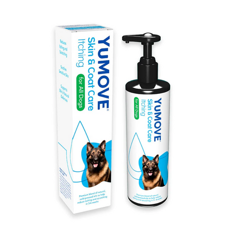 Yumove Skin and Coat Care itching bottle and cardboard container.