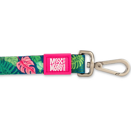 Up close of the carabiner clip on the Max and Molly Tropical dog lead.