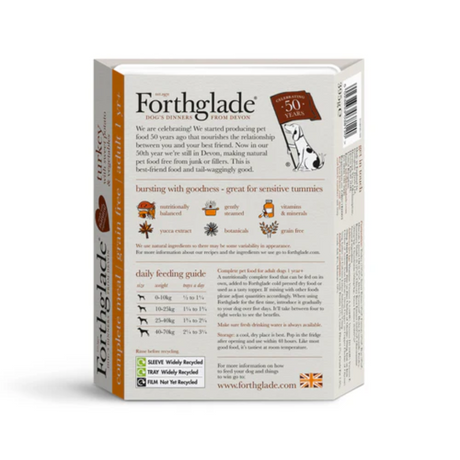 The back of Forthglade Grain Free Turkey Tray against a white background.