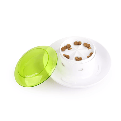 The AFP push 4 food slow feeder with the kibble in the top