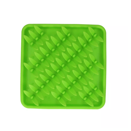 Birds eye view of the Eat Slow Live Longer Long Grass Snuffle Mat in Green