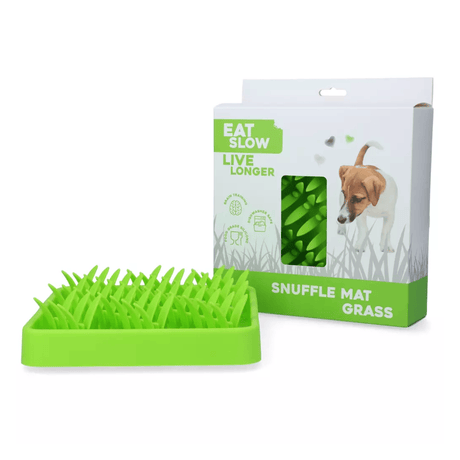 Eat Slow Live Longer Long grass snuffle mat in green