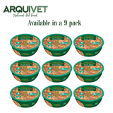 Arquivet natural pet food tins for duck stew available in a 9-pack on a white background.