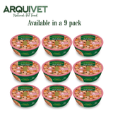 Arquivet natural pet food cups in a 9-pack on a white background