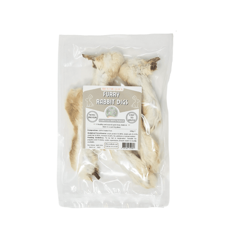 Package of Furry Rabbit Digs with a label on a white background
