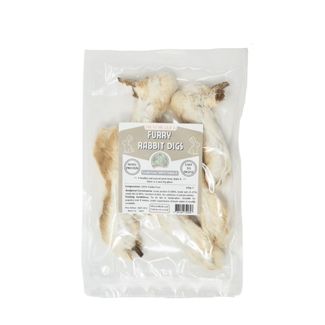 Package of Furry Rabbit Digs with a label on a white background