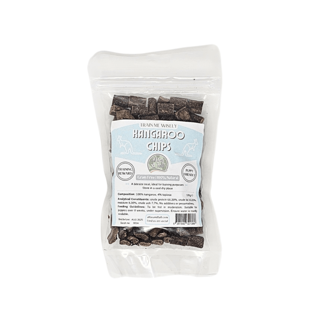 Bag of 'Kangaroo Chips' with a label on a white background