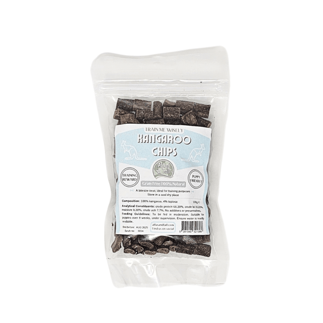 Bag of 'Kangaroo Chips' with a label on a white background