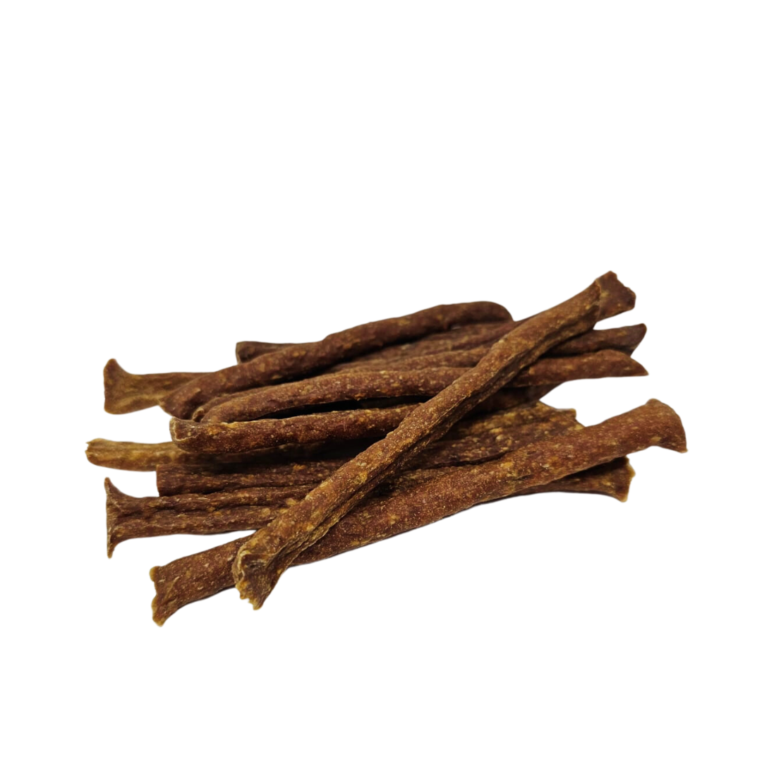 Rabbit twig dog treats on a white background