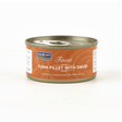 Can of Fish 4 Cats Finest Tuna Fillet with Squid on a white background