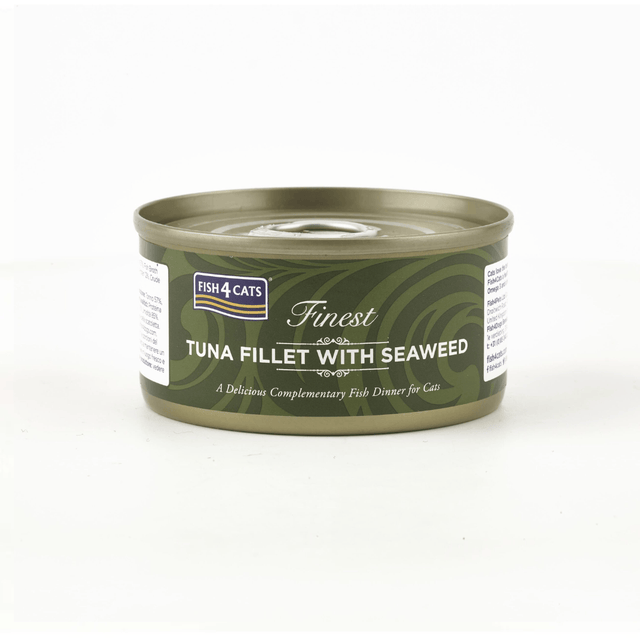 Can of Fish 4 Cats Finest Tuna Fillet with Seaweed on a white background