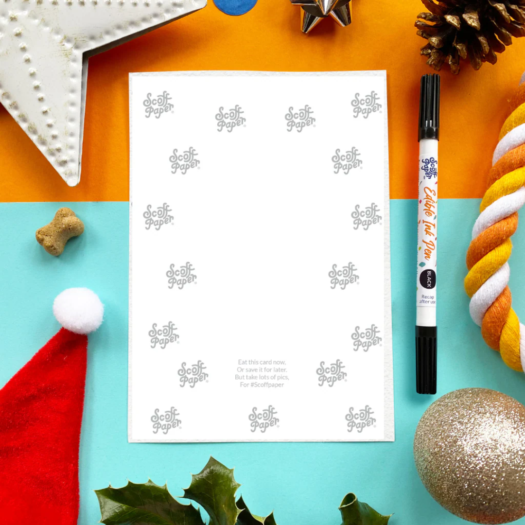 Scoff Paper Edible Christmas Cards for Dogs - Merry Christmas Blue