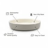 Grey ceramic bowl with features labeled on a white background