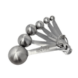 Set of silver measuring spoons with 'Atlas & Tail' branding on a white background