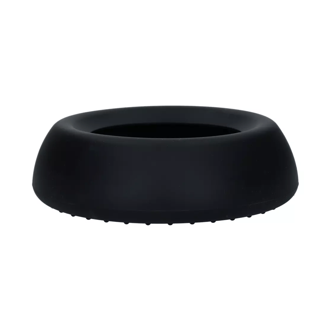 A black Excellent Pets silicone pet no-spill bowl with a textured bottom and tapered edge, shown on a solid white background.