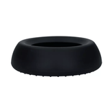 A black Excellent Pets silicone pet no-spill bowl with a textured bottom and tapered edge, shown on a solid white background.