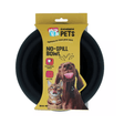 A black Excellent Pets silicone no-spill pet bowl in its  yellow packaging, featuring illustrations of a dog and a cat.