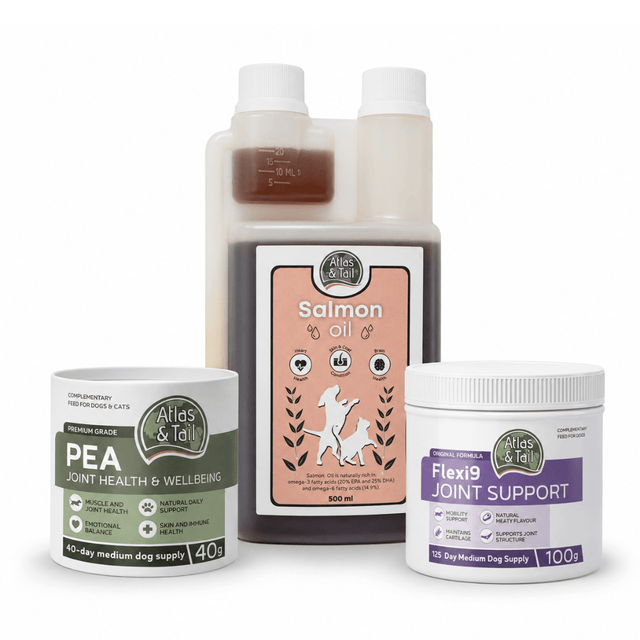 Nikita's Top Pick: Joint Care Bundle. Atlas and Tail P.E.A, Salmon Oil and Flexi9.