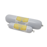 Two sizes chicken pate with labels on a white background