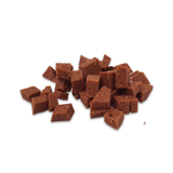 Chopped rabbit pate pieces on a white background