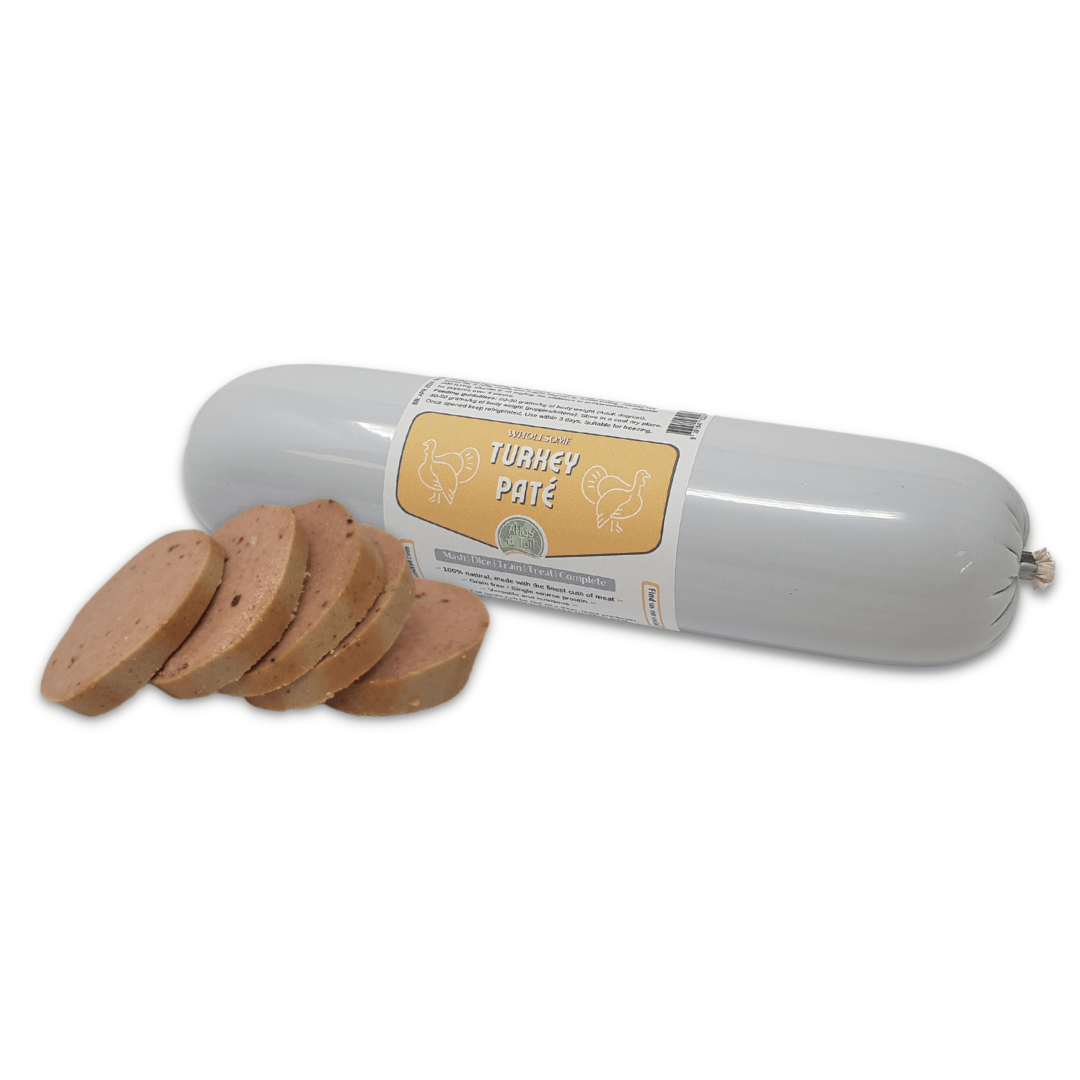 Turkey pate 800g with sliced portions on a white background