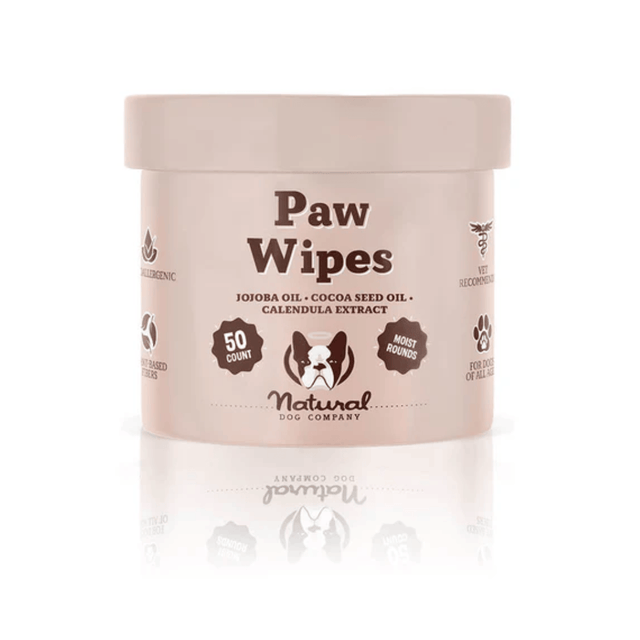 Container of Natural Dog Company Paw Wipes on a white background