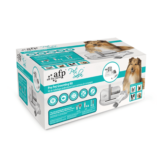 Box of All for Paws Pro Pet Grooming Kit with images of pets and grooming tools on a white background