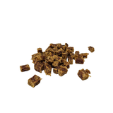 Small pieces of rabbit cubes on a white background