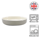 Gray bowl with 'Made in the UK' and safety icons on a white background