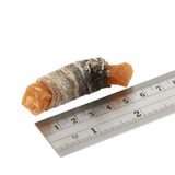 Sweet Potato Fish Wraps beside a ruler showing their approximate size of 6cm