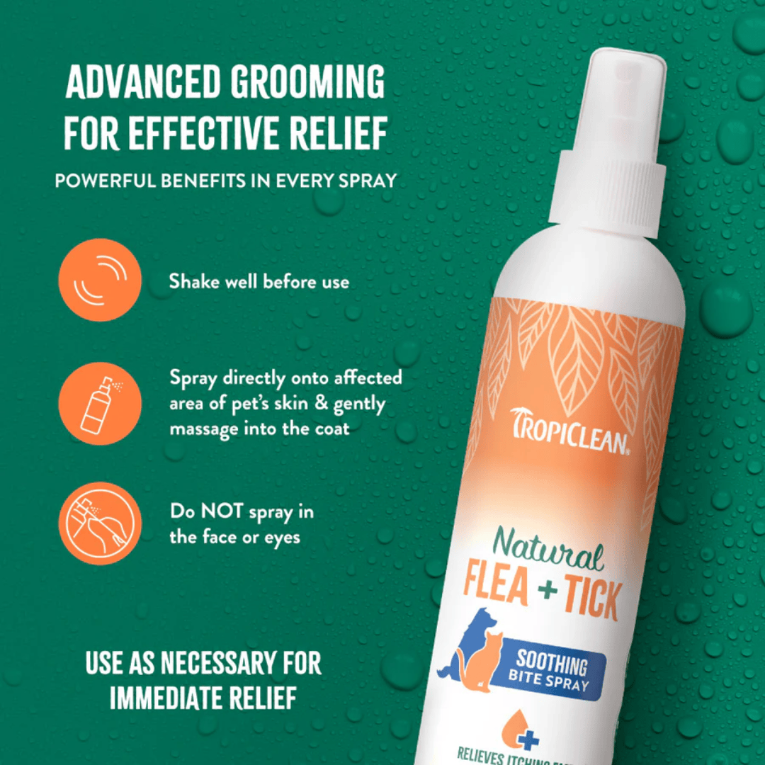 TropiClean Natural Flea + Tick Bite Relief Spray for Pets 236ml