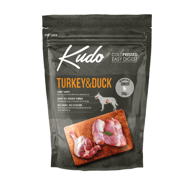 Kudo Turkey & Duck 3kg pet food package on a white background