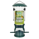 Supa seed feeder with green and clear design on a white background