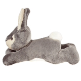 Grey plush Jessica bunny toy on a white background