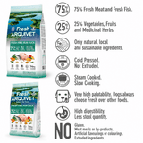Two packages of Arquivet Fresh pet food with nutritional information on a white background