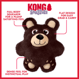 Kong Snuzzles bear-shaped toy with features highlighted on a white background