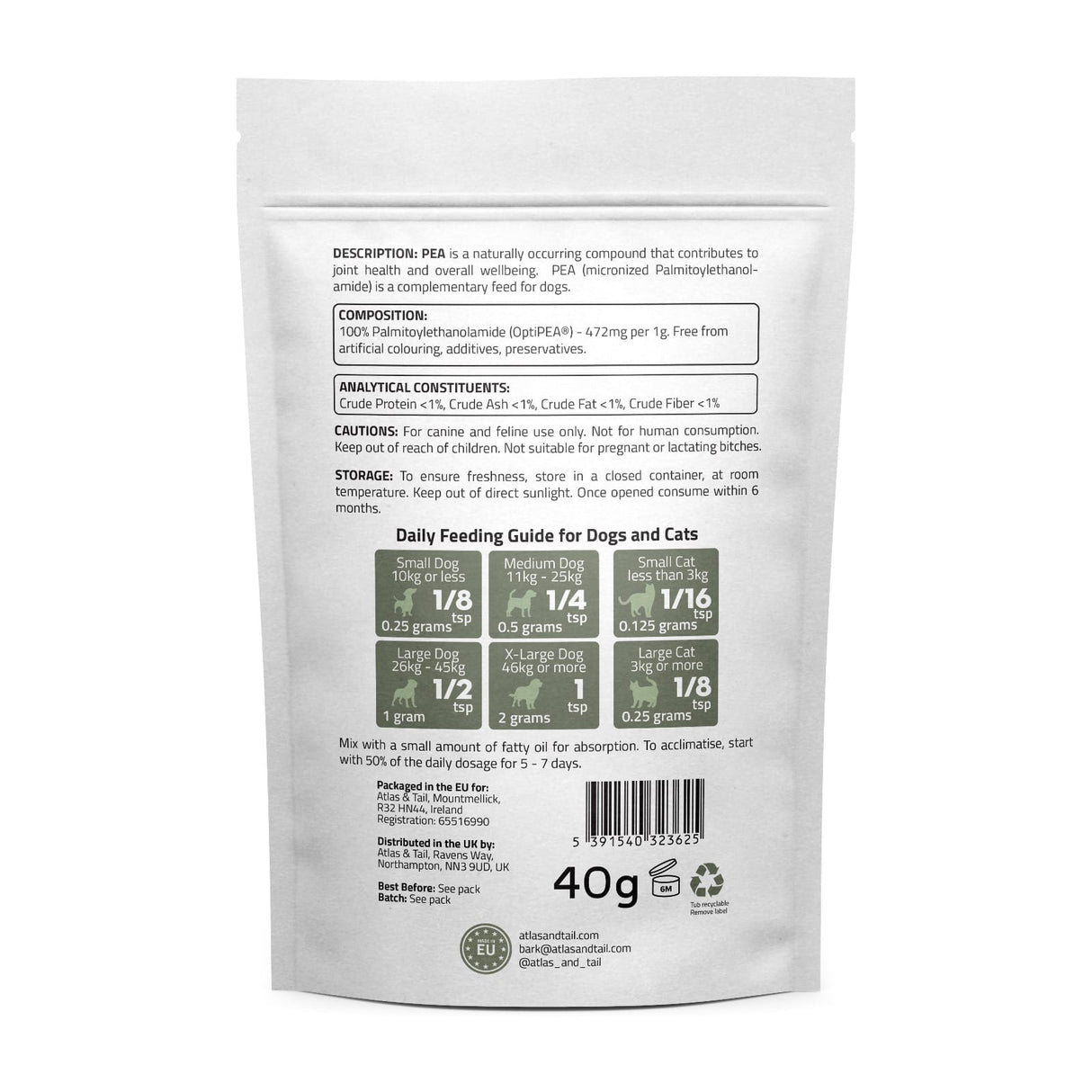 Atlas & Tail 100% Pure PEA (Palmitoylethanolamide) Powder